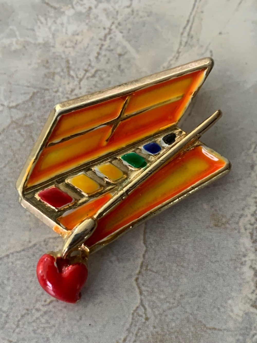 Enamel Artist Palette Pin Bright Orange & Multicolor
